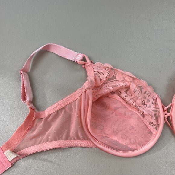 Vintage Victorias Secret Gold Label Bra 36DD Pink Sheer Lace Underwire 90s Y2K - Picture 5 of 10